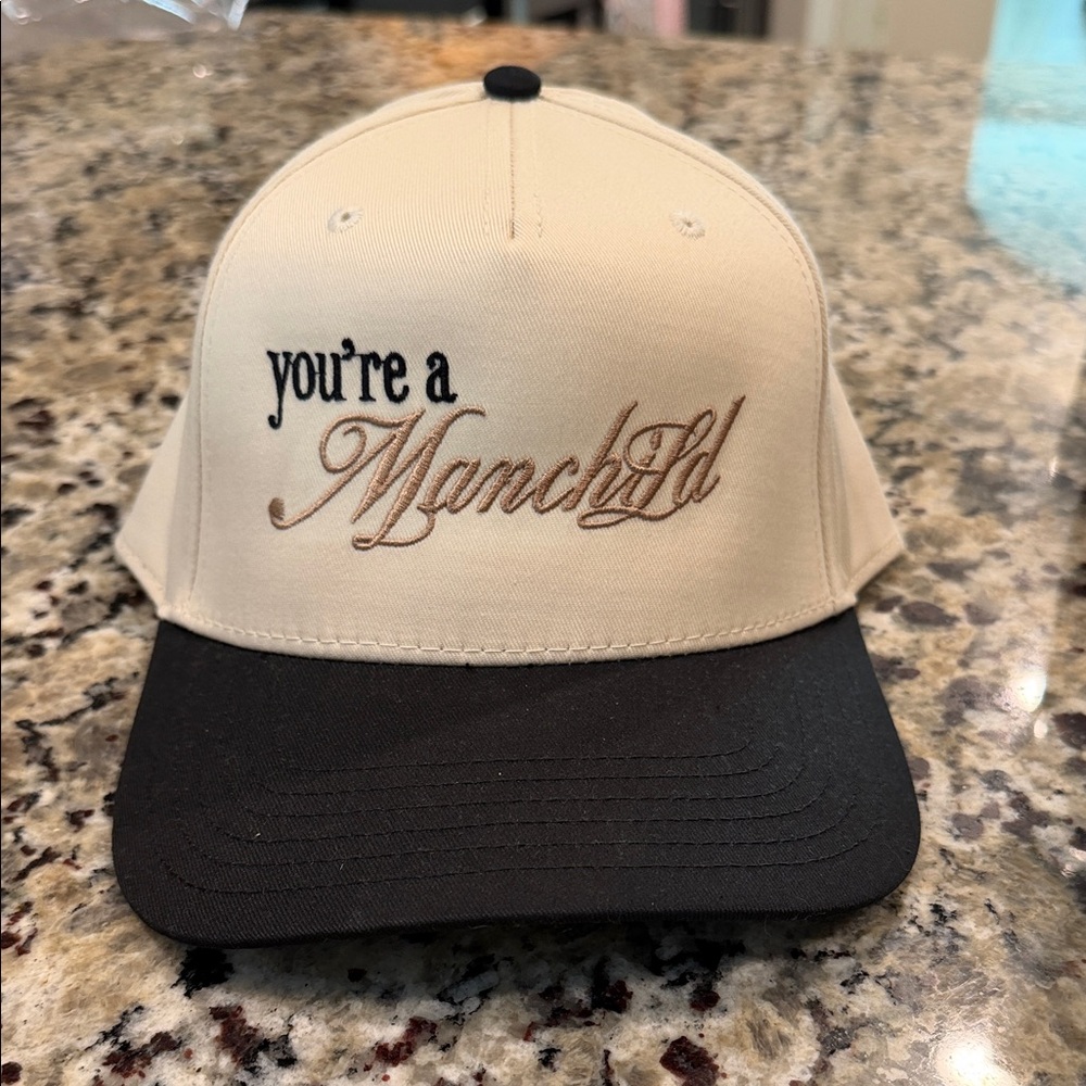 OTTO You're a Manchild Embroidered Two-Tone Women's Baseball Cap - Cream & Black